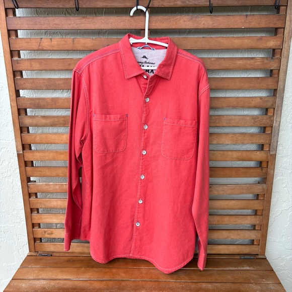Tommy Bahama Other - Tommy Bahama RELAX Long Sleeve Cotton Flannel Button Front Salmon Red Size Large